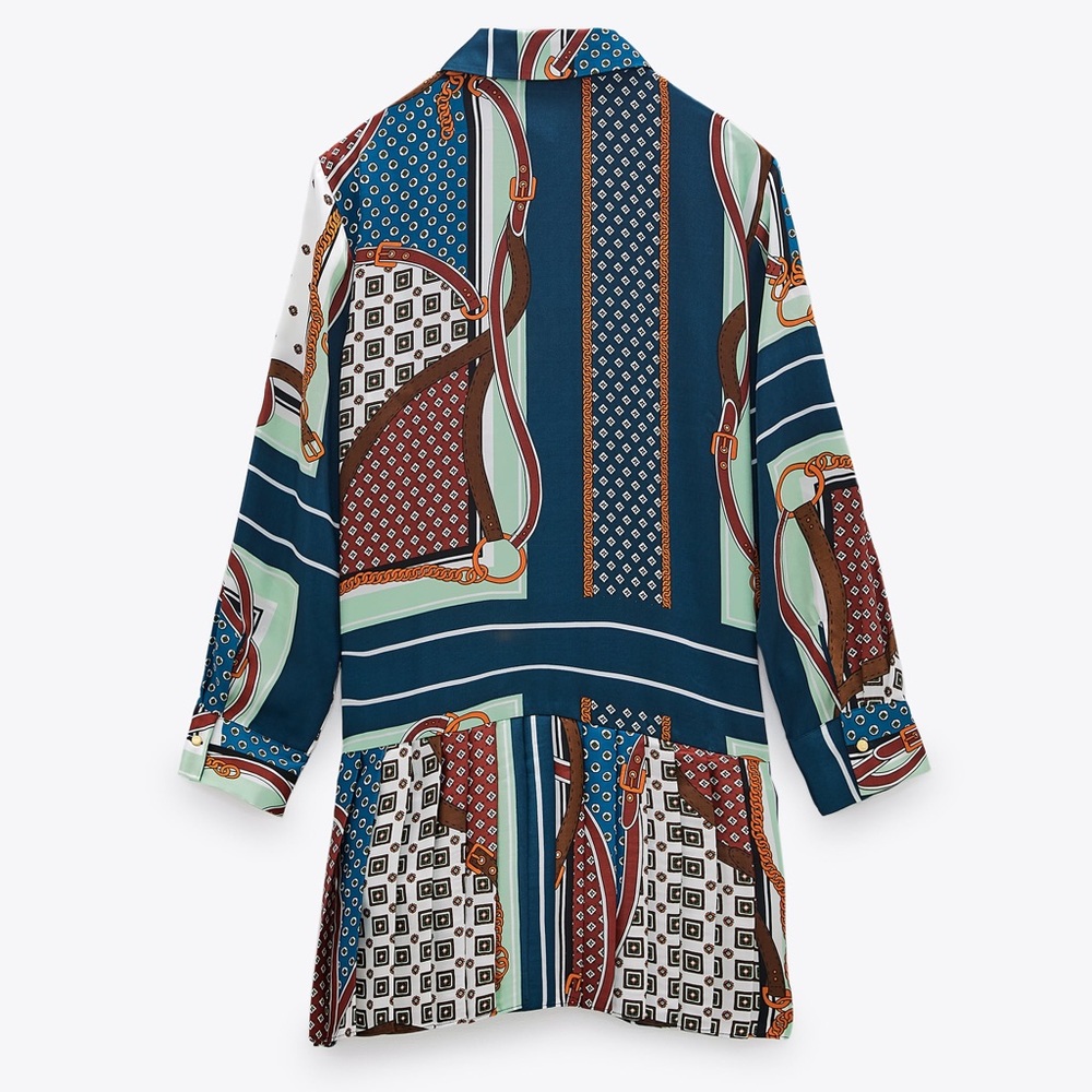 ZARA Women Printed Pattern Patch Work Pleated Shi… - image 3